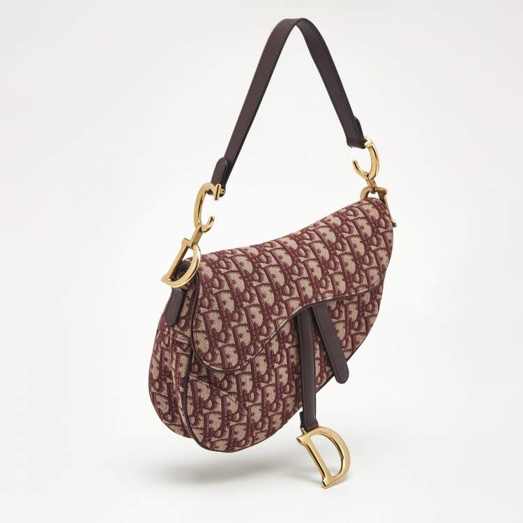 Pre Owned Dior Burgundy Oblique Canvas and Leather Saddle Bag