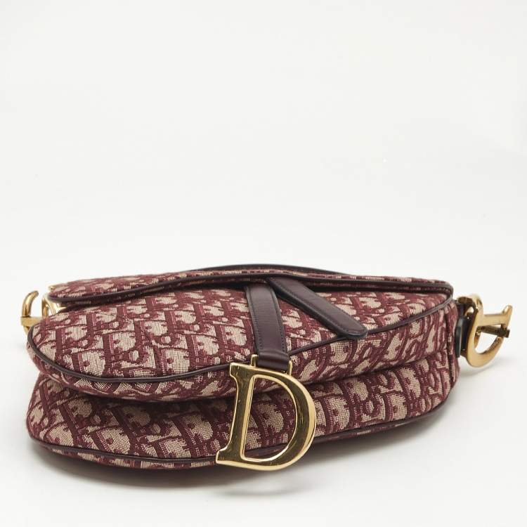 Pre Owned Dior Burgundy Oblique Canvas and Leather Saddle Bag