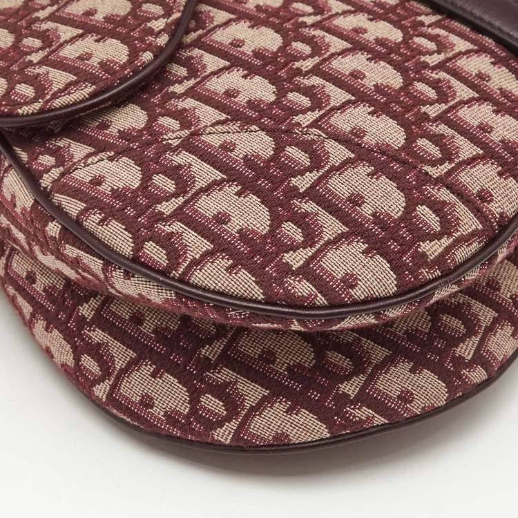 Pre Owned Dior Burgundy Oblique Canvas and Leather Saddle Bag