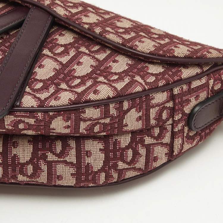 Pre Owned Dior Burgundy Oblique Canvas and Leather Saddle Bag