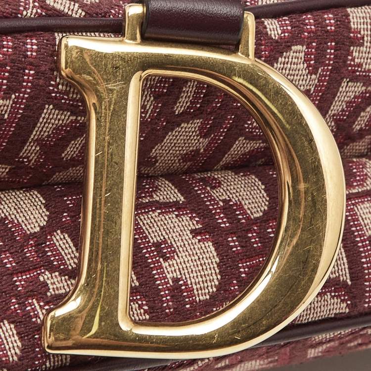 Pre Owned Dior Burgundy Oblique Canvas and Leather Saddle Bag