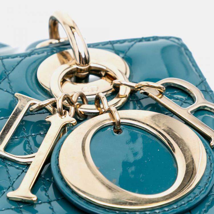 Pre Owned Dior Blue Small Patent Cannage Lady Dior