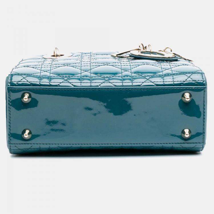 Pre Owned Dior Blue Small Patent Cannage Lady Dior
