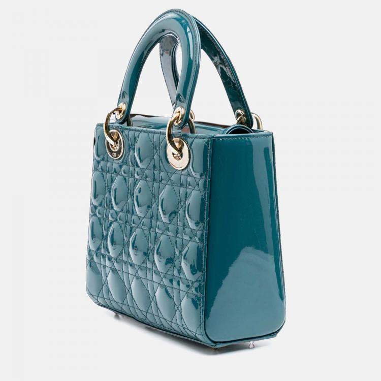 Pre Owned Dior Blue Small Patent Cannage Lady Dior