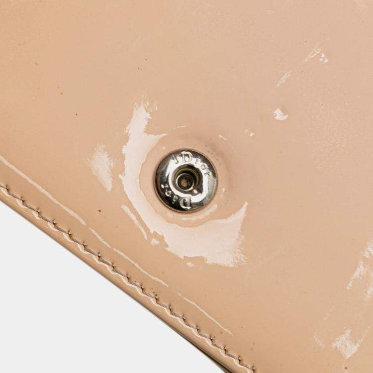 Pre Owned Dior Beige Baby Patent Microcannage Diorama Flap