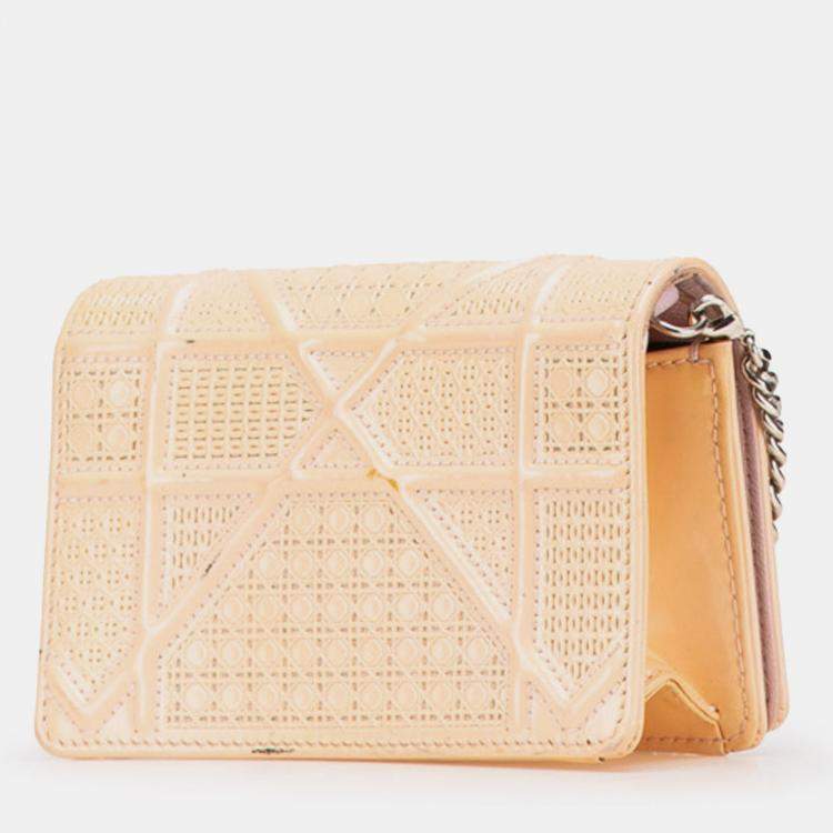 Pre Owned Dior Beige Baby Patent Microcannage Diorama Flap