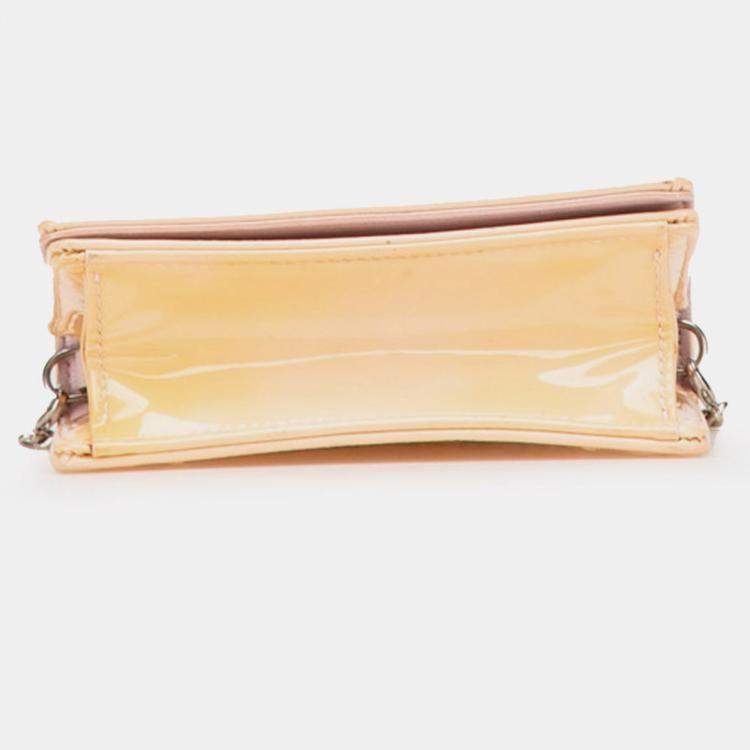 Pre Owned Dior Beige Baby Patent Microcannage Diorama Flap