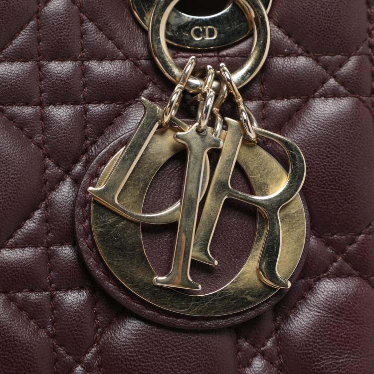 Pre Owned Dior Burgundy Cannage Leather Small Lady Dior My ABCDior Tote