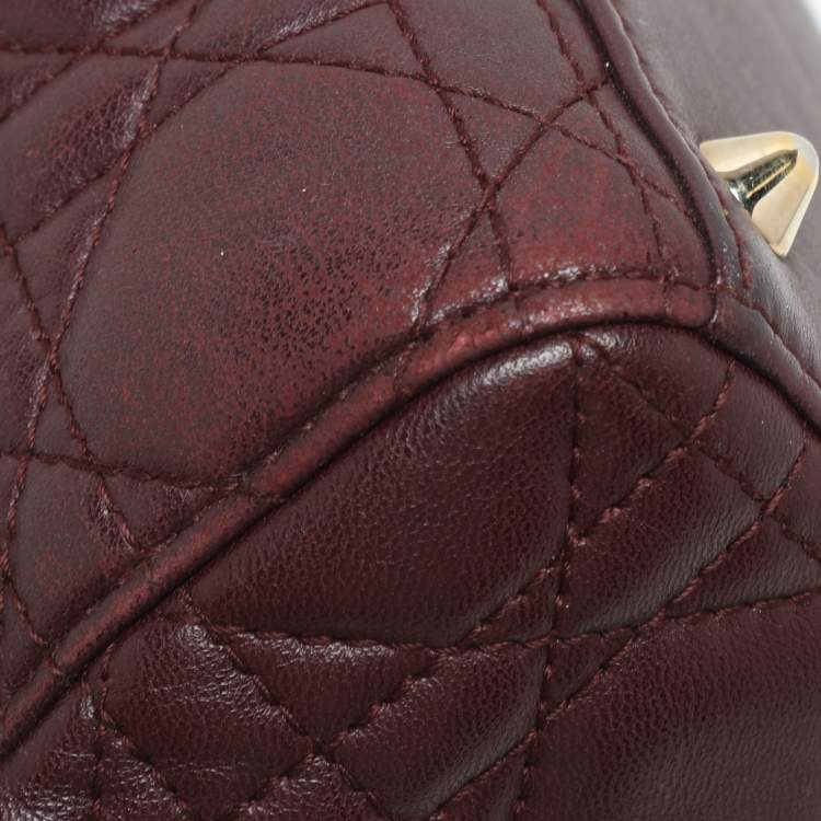 Pre Owned Dior Burgundy Cannage Leather Small Lady Dior My ABCDior Tote
