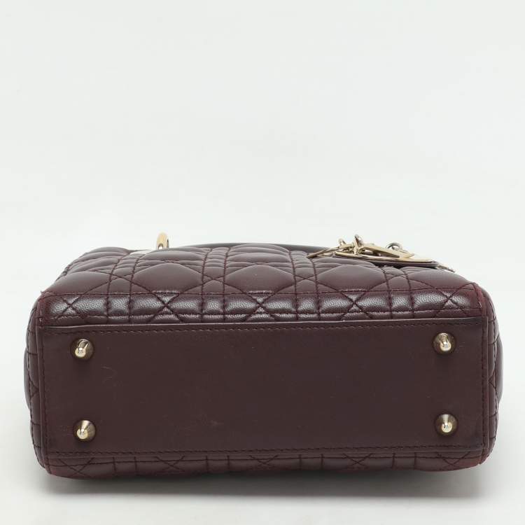 Pre Owned Dior Burgundy Cannage Leather Small Lady Dior My ABCDior Tote