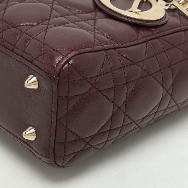 Pre Owned Dior Burgundy Cannage Leather Small Lady Dior My ABCDior Tote