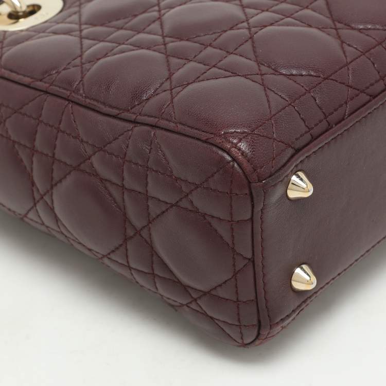Pre Owned Dior Burgundy Cannage Leather Small Lady Dior My ABCDior Tote