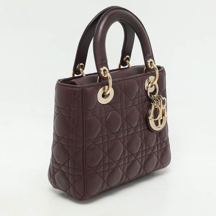 Pre Owned Dior Burgundy Cannage Leather Small Lady Dior My ABCDior Tote
