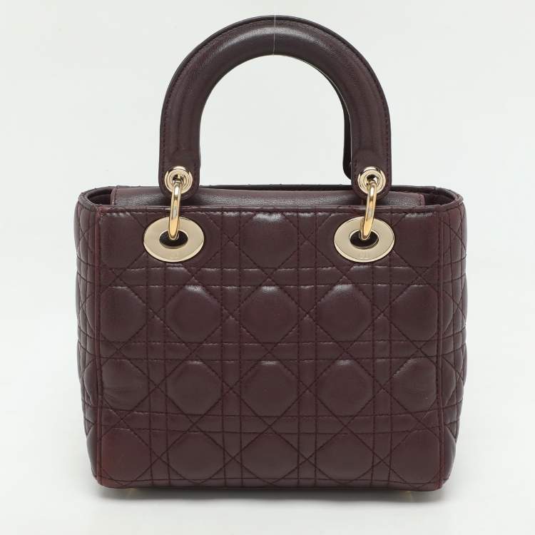 Pre Owned Dior Burgundy Cannage Leather Small Lady Dior My ABCDior Tote