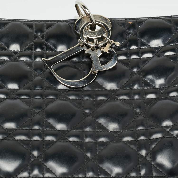 Pre Owned Dior Black Cannage Patent Leather Large Soft Lady Dior Shopping Tote