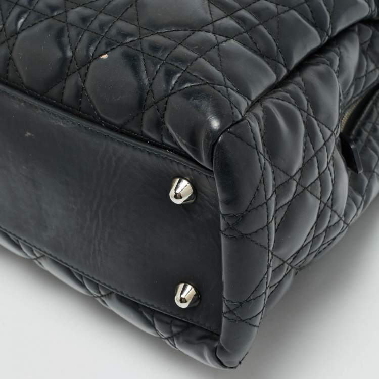 Pre Owned Dior Black Cannage Patent Leather Large Soft Lady Dior Shopping Tote
