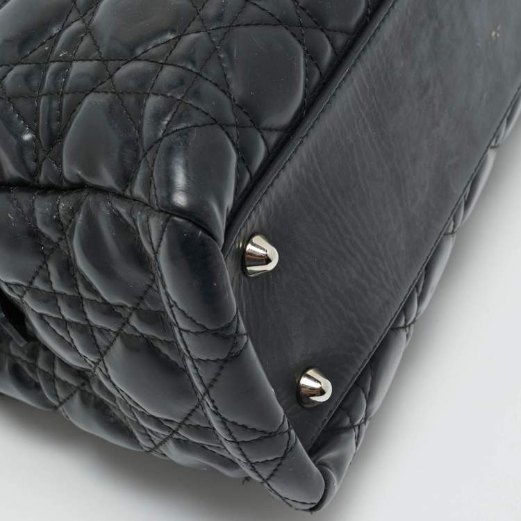 Pre Owned Dior Black Cannage Patent Leather Large Soft Lady Dior Shopping Tote