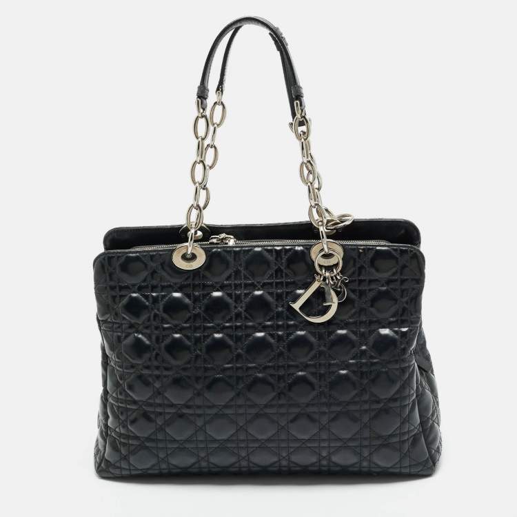 Pre Owned Dior Black Cannage Patent Leather Large Soft Lady Dior Shopping Tote