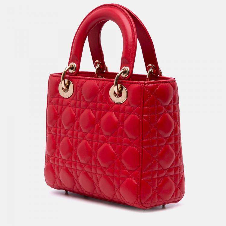 مملوكة مسبقًا Dior Red Small Lambskin Cannage My ABCDior Lady Dior