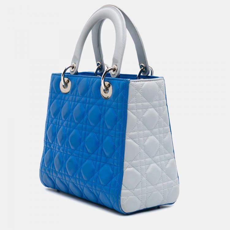 Pre Owned Dior Blue Medium Lambskin Cannage Lady Dior