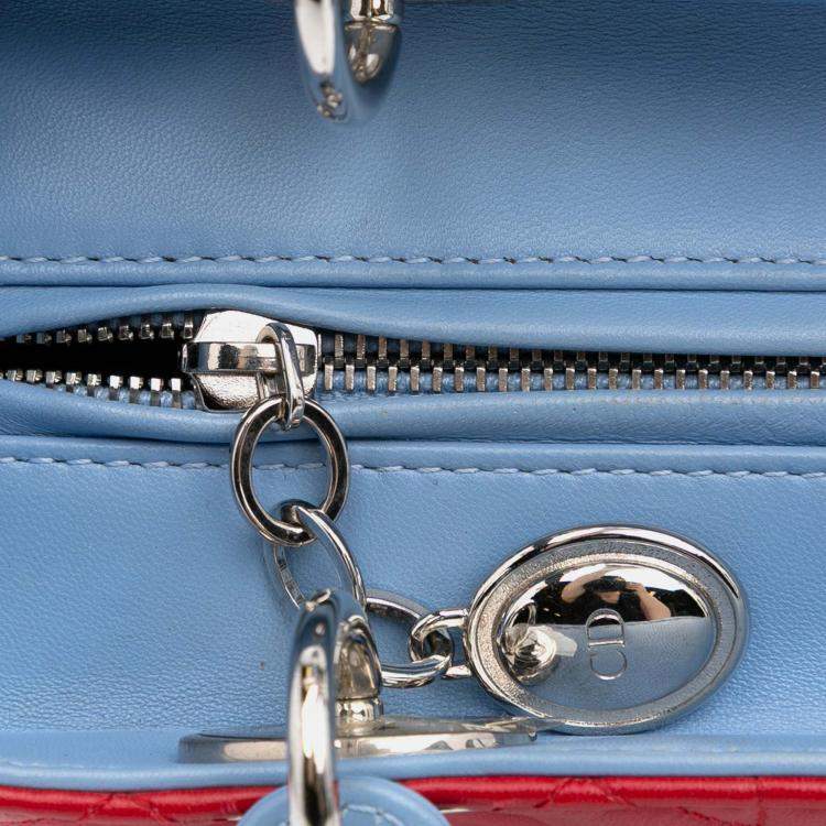 Pre Owned Dior Red Medium Tricolor Lambskin Cannage Lady Dior