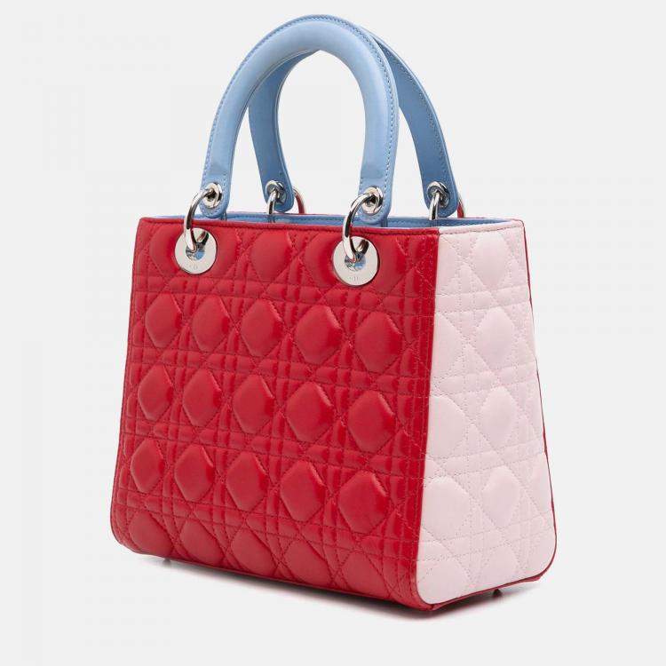 Pre Owned Dior Red Medium Tricolor Lambskin Cannage Lady Dior