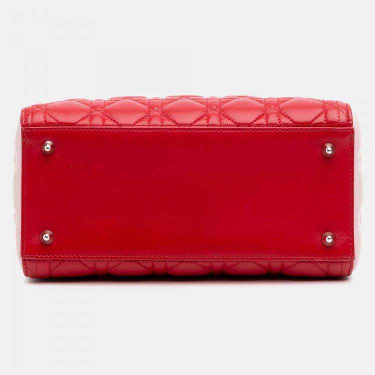 Pre Owned Dior Red Medium Tricolor Lambskin Cannage Lady Dior