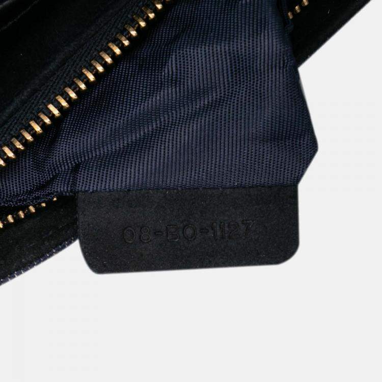 Pre Owned Dior Navy Blue Studded Denim Diorama Wallet on Chain