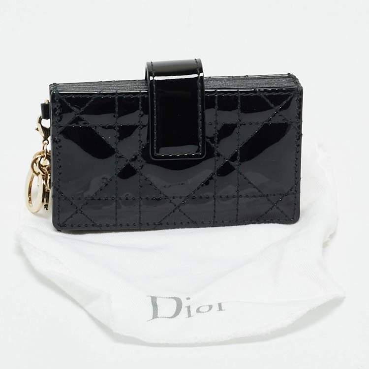 مملوكة مسبقًا  Dior Black Cannage Patent Leather Lady Dior 5 Gusset Card Case 