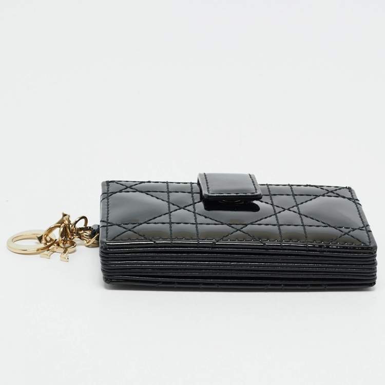 مملوكة مسبقًا  Dior Black Cannage Patent Leather Lady Dior 5 Gusset Card Case 