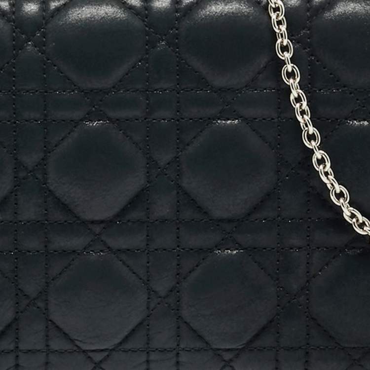 Pre Owned Dior Black Shimmer Cannage Leather Lady Dior Chain Clutch