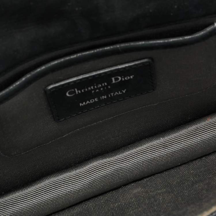 Pre Owned Dior Black Shimmer Cannage Leather Lady Dior Chain Clutch