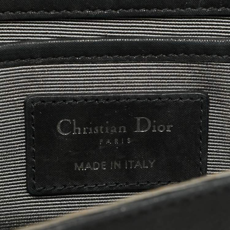 Pre Owned Dior Black Shimmer Cannage Leather Lady Dior Chain Clutch