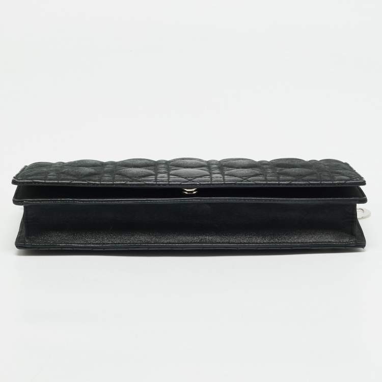 Pre Owned Dior Black Shimmer Cannage Leather Lady Dior Chain Clutch