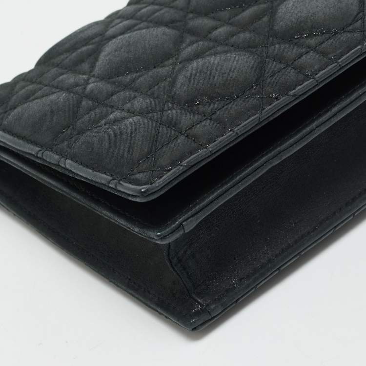 Pre Owned Dior Black Shimmer Cannage Leather Lady Dior Chain Clutch