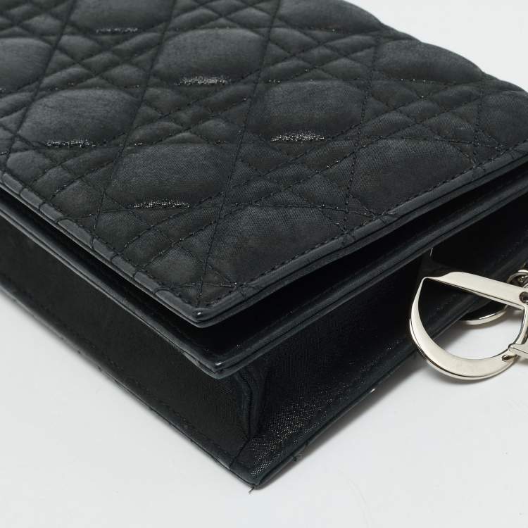 Pre Owned Dior Black Shimmer Cannage Leather Lady Dior Chain Clutch