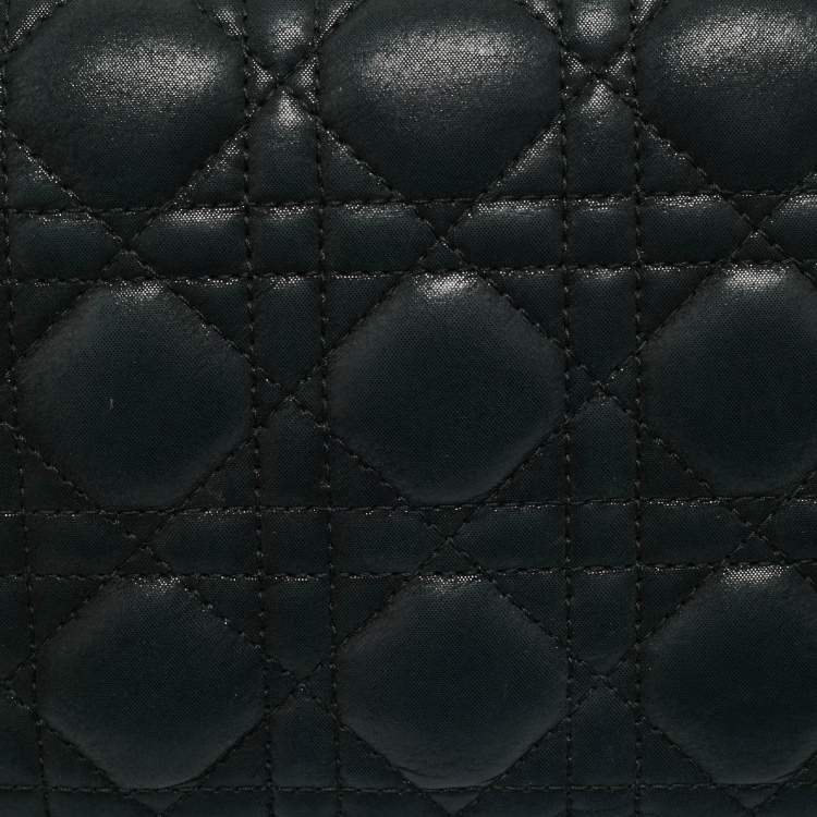 Pre Owned Dior Black Shimmer Cannage Leather Lady Dior Chain Clutch