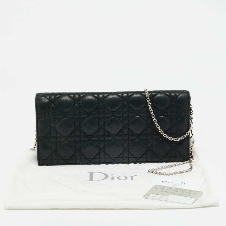 Pre Owned Dior Black Shimmer Cannage Leather Lady Dior Chain Clutch