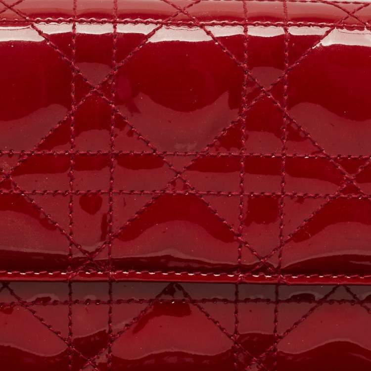 Pre Owned Dior Red Cannage Patent Leather Rendezvous Wallet on Chain