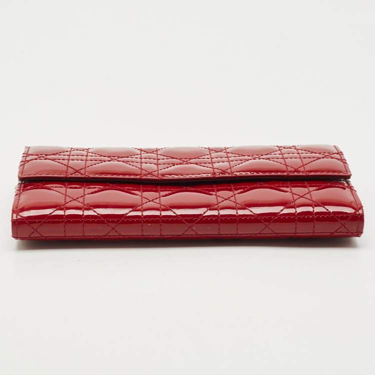 Pre Owned Dior Red Cannage Patent Leather Rendezvous Wallet on Chain