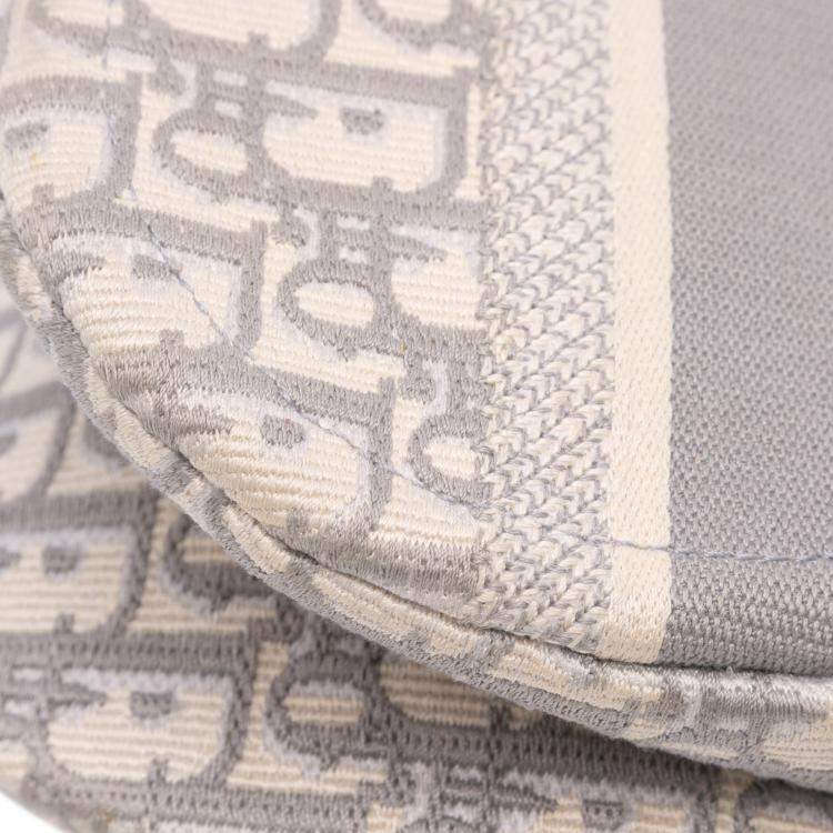 Pre Owned Dior Grey Oblique Embroidered Canvas Saddle Bag