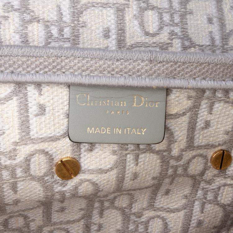 Pre Owned Dior Grey Oblique Embroidered Canvas Saddle Bag