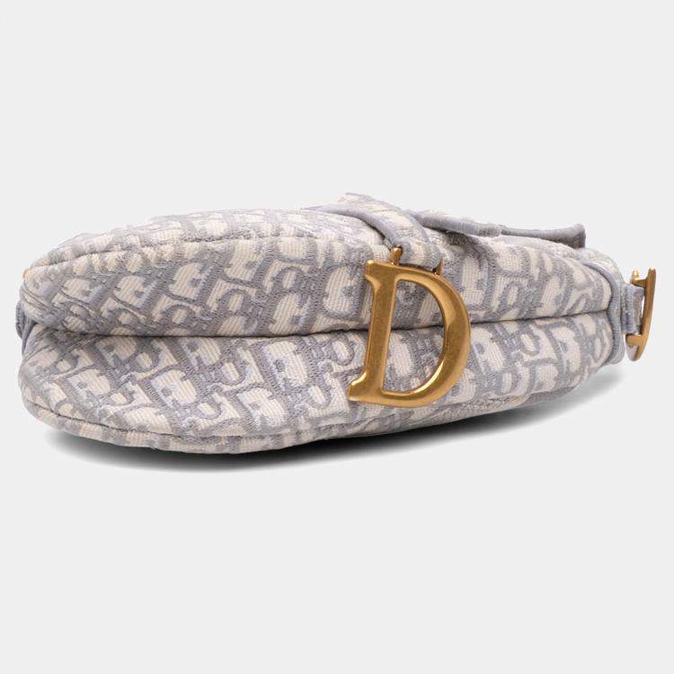 Pre Owned Dior Grey Oblique Embroidered Canvas Saddle Bag