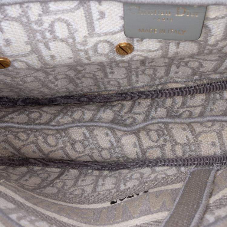 Pre Owned Dior Grey Oblique Embroidered Canvas Saddle Bag