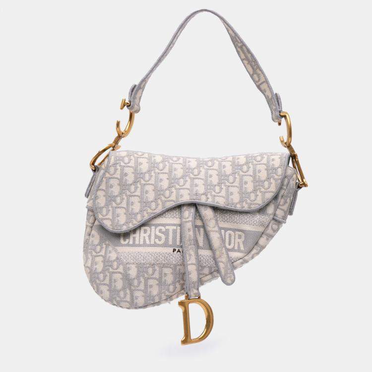 Pre Owned Dior Grey Oblique Embroidered Canvas Saddle Bag