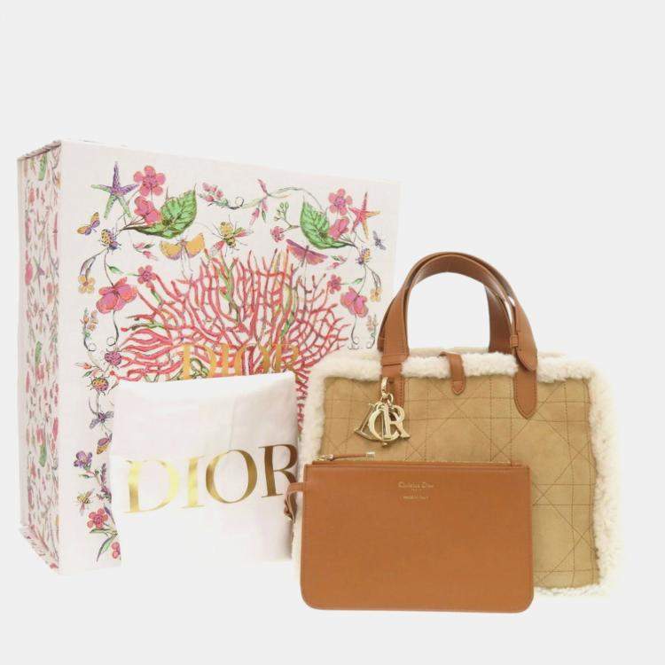 Pre Owned Dior Toujours Medium Brown Mouton Top Handle Bag
