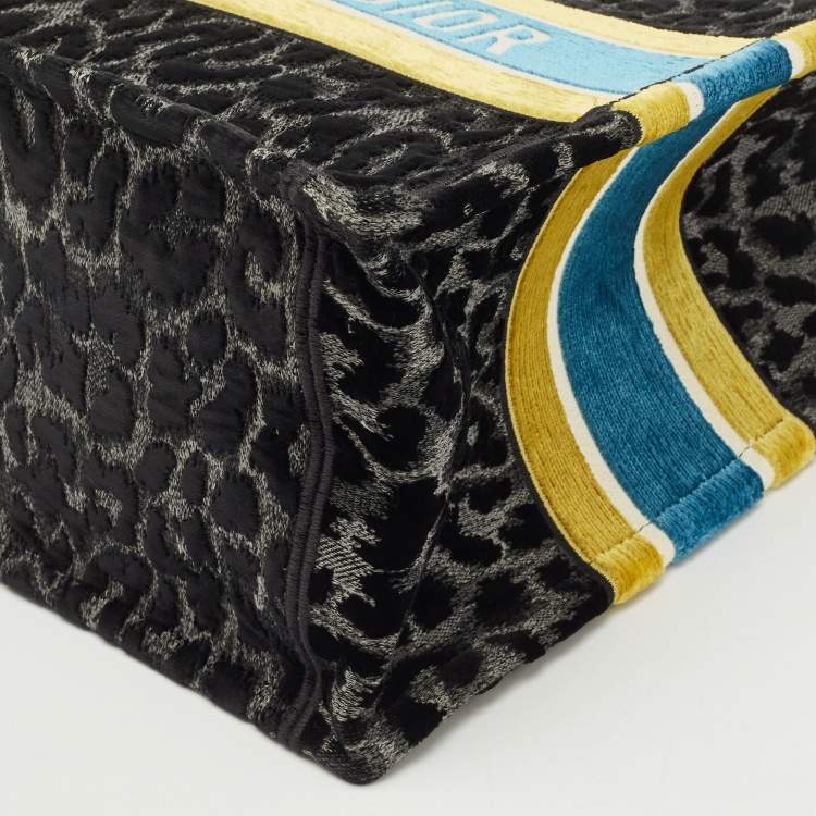Pre Owned Dior Multicolor Leopard Velvet and Canvas Medium Book Tote