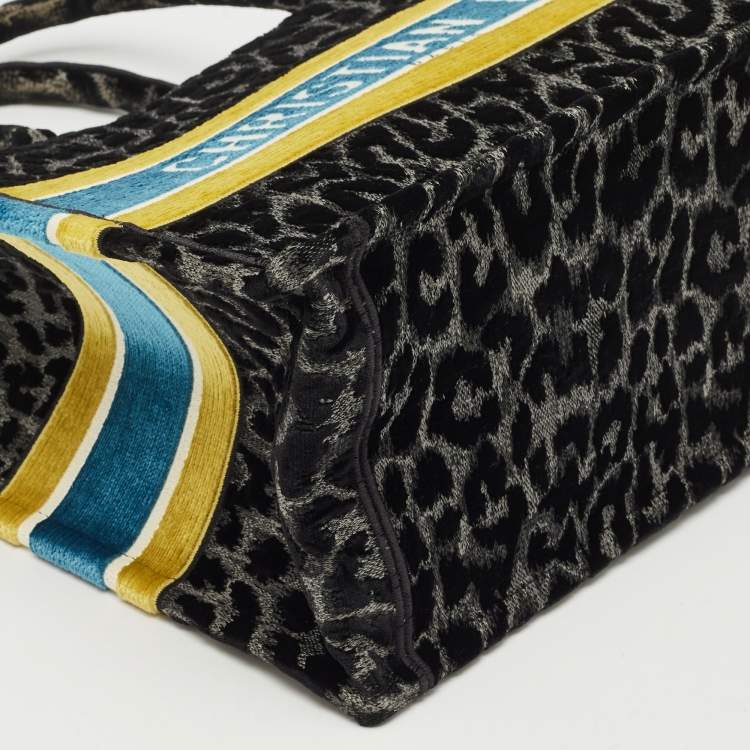 Pre Owned Dior Multicolor Leopard Velvet and Canvas Medium Book Tote