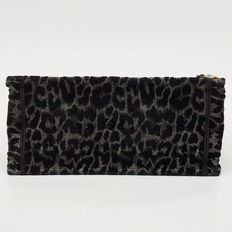 Pre Owned Dior Multicolor Leopard Velvet and Canvas Medium Book Tote