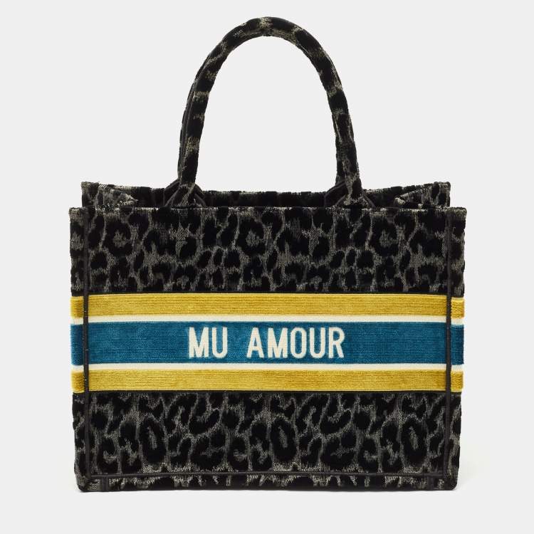 Pre Owned Dior Multicolor Leopard Velvet and Canvas Medium Book Tote